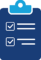 Blue clipboard displaying a two-item completed checklist with checkmarks and lines of text.