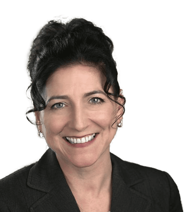 Smiling woman with dark hair in a black blazer, head-and-shoulders portrait.