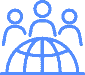 Icon-collaborate Three people icons behind a globe, symbolizing global teamwork and international collaboration.