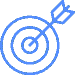 Icon-deliver Blue target with an arrow hitting the bullseye, symbolizing precision and goal achievement.
