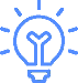 Icon-innovate Blue lightbulb icon representing an idea or innovation with surrounding rays of light, symbolizing creativity